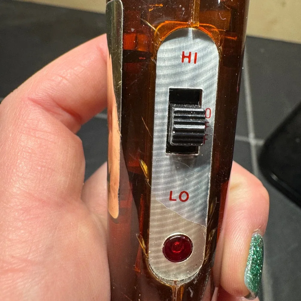 Vintage Electric Hot Brush Hair‎ Styler Amber Transparent Handle Hi Lo Settings